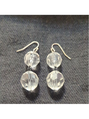 Silver Tone Clear Faceted Crystal Beaded Dangle Drop Statement Earrings